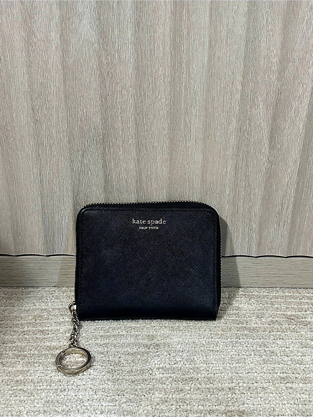Kate Spade Black Leather Zip Around Wallet with Keychain